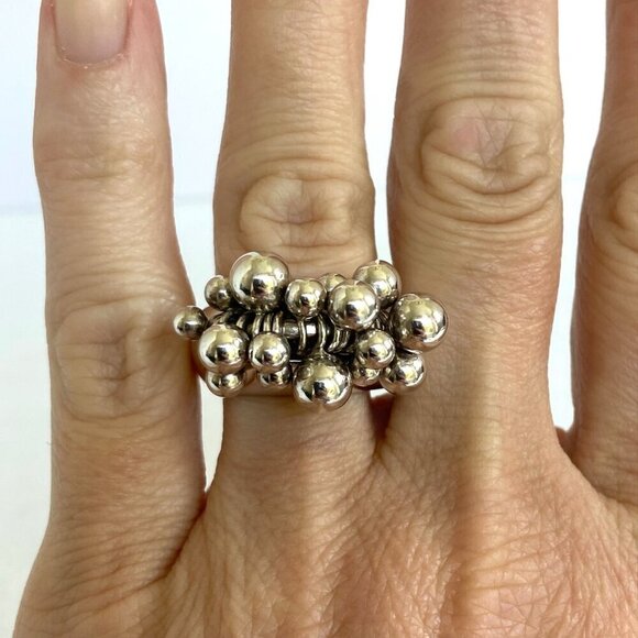 Signed Silpada Solid Sterling Silver 925 Cha Cha Ball Bead Dangle Ring Sz 7 - Picture 1 of 16